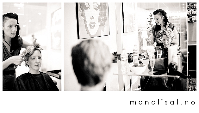 Bryllupsfotograf Mona-Lisa T. Forberedelser hos frisør